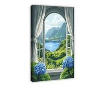 Azores Portugal, Sete Cidades Lakes Window View Canvas Poster Bedroom Decor Landscape Office Room Decor Gift 8" L X 12" W