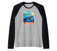 Azores Portugal Whale Mom and Baby Travel Badge Ocean Gift Raglan Baseball Tee