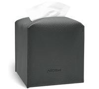 Azormi Faux Leather Tissue Box Cover Square-5”x5”x5” Tissue Holder with Bottom Belt-Decorative Square Tissue Box Charcoal