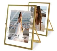 Azour gold floating picture frame. For table top display. Perfect for christmas, wedding and family. Set of 2 (8x10”)