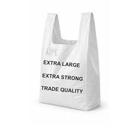AZPE White Vest Carrier Bags Extra Large 12 x 19 x 24 Inch 60 Pack Extra Strong 28 Micron Trade Catering Quality Plastic Carry Bags