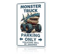Azppan Boys Room Decor Monster Truck Parking Only Metal Tin Sign Bedroom Wall Decorations Birthday Party Accessories Signs Posters Gifts for Kids 8X12 Inch