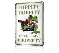 Azppan Frog Room Decor Hippity Hoppity Get Off My Property Sign Funny Vintage Metal Tin Signs No Tresspassing Private Property Signs Cool Stuff Poster for Home Wall Bedroom Door Garden 12X8 Inches