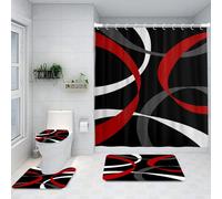 Azppsad 4Pcs Shower Curtain Sets, Red Black White Modern Geometric Bathroom Decor Set with Rugs and Accessories, Bathroom Decor Sets, 72 x 72 Inches