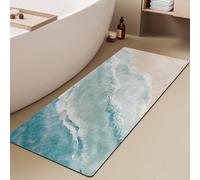 Azppsad Extra Long Bath Rug, Blue Sea Beach with Waves Decor Non Slip Bath Runner Rug with Rubber Backing, Thin Absorbent Quick Dry Bath Mats for Bathtub Bathroom Kitchen, 15.7x47.2 inch