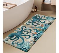 Azppsad Extra Long Bath Rug, Blue Vintage Octopus Decor Non Slip Bath Runner Rug with Rubber Backing, Thin Absorbent Quick Dry Bath Mats for Bathtub Bathroom Kitchen, 15.7x47.2 inch
