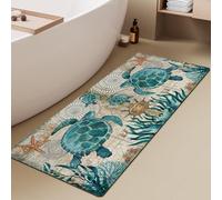 Azppsad Extra Long Bath Rug, Blue Vintage Sea Turtle Decor Non Slip Bath Runner Rug with Rubber Backing, Thin Absorbent Quick Dry Bath Mats for Bathtub Bathroom Kitchen, 15.7x47.2 inch
