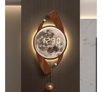AZQOHMIS 3D Moon Wall Art Decor Clock with LED Digital Display, Modern Silent Decorative Wall Clock, Wabi-Sabi Aesthetic Pendulum Wall Sculpture for Living Room Entrance Office