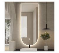 AZQOHMIS Arch-Shaped Ceiling-Mounted Bathroom Mirror,with Lights and Touch Control Switch,in Time and Temperature Display,Shatterproof Glass for Restroom Vanity(50x90cm)