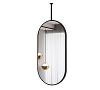 AZQOHMIS Black Metal Ceiling Mounted Makeup Mirror with Hanging Rod, Oval Bathroom Vanity Mirror - Customizable Boom for Decorative Floating Suspended Look