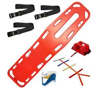 AZQOHMIS Emergency Spine Board Stretcher Kit with Head Immobilizer, Neck Brace, Spider Straps,Water Floating Stretcher with Adjustable Straps for EMT, Ambulance & Sports Field Use (Orange Holes)