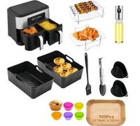 Azragon 20in1 Air Fryer Accessories Set for Ninja/Keplin/Tower/EMtronics/Instant Vortex7.6L-9.5L Dual, Stainless Steel Racks, Heat-Insulated Clip, Oil Brush, Sausage Skewers,Cake Boxes, Oven Shelf.
