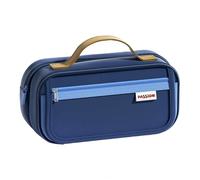 Azragon Large Capacity Pencil Case with Handle - Sturdy Oxford Fabric Pen Pouch Stands Upright on Desk | 5-Compartment Multi-Organiser for Secondary School, University & Office (Blue/Navy)