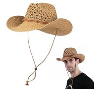 Azragon Straw Cowboy Hats - Handwoven Paper Straw Sun Hat with Wide Brim | Foldable Bohemian Beach Hat for Women/Men | Fashion Commuter (Beige)