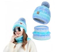 Azragon Women's Hat Scarf Sets-Knit Hat & Fleece Neck Warmers, Soft Foldable Fleece Winter Set for Ski/Snowboarding/Outdoors or Home,Perfect for The Valentine's Day/Birthday Gifts(Blue)