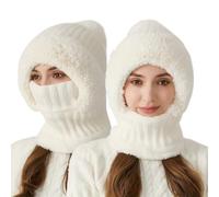 Azragon Women's Winter Balaclava - Full Face Cover Mask with Furry Earmuffs & Plush Fleece Lining for Skiing, Cycling, Snowboarding - Cold Weather Gear (White)
