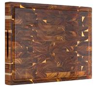 AZRHOM Acacia End Grain Cutting Board 17x13 Reversible Wood Butcher Block, Large Thick Chopping Board For Kitchen With Juice Groove & Handles (Gift Box)