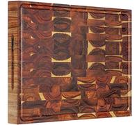 AZRHOM Extra Large Thick Acacia Wood End Grain Cutting Board 20x15x2 In, Wooden Butcher Block, Chopping Board For Kitchen with Juice Groove Handles Non-Slip Pats (Gift Box)