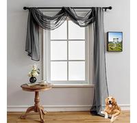 AZRMT Window Scarf Bed Canopy Curtains Wedding Arch Draping Fabric 144 Inches Long (12Ft), Curtain Scarf Valances for Windows Living Room Bedroom Party, Grey Sheer Fabric for Draping 1 Panel 37Wx144L