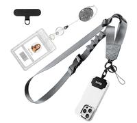 Azrra Adjustable Crossbody Cell Phone Lanyard for iPhone with Phone Tethers & Retractable ID Badge Card Holder (Grey)