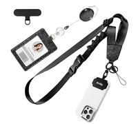 Azrra Adjustable Crossbody Cell Phone Lanyard for iPhone with Phone Tethers & Retractable ID Badge Card Holder (Bling Black)