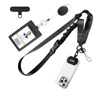 Azrra Adjustable Crossbody Cell Phone Lanyard for iPhone with Phone Tethers & Retractable ID Badge Card Holder (Solid Black)