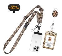 Azrra Adjustable Crossbody Cell Phone Lanyard for iPhone with Phone Tethers & Retractable ID Badge Card Holder (Leopard Print)