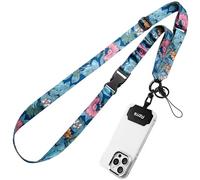 Azrra Phone Lanyard Crossbody, Cellphone Lanyard for Around the Neck, Adjustable Anti Theft Phone Strap, Black Crossbody Strap for iPhone Case, Keys, Earphone, Sunglasses, Wallet (Blue - Floral)