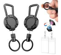 Azrra Retractable Keychain with Magnetic Closure, Heavy Duty Badge Holder with Clear ID Card Holder, Badge Reel Retractable Lanyard with 62 cm Steel Cord, Holds 510 g, 2 Pack