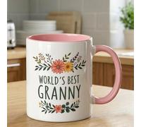 Azrra World's Best Granny Coffee Mug Pink Floral 11oz Ceramic Coffee Cup