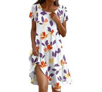 Azruma Brown Polka Dot Dress Dressing Table Mirror Holiday Dresses for Summer Print Crewneck Short Sleeve Midi Dress Casual A-Line Beach Dres Elegant Boho Party Dres Loose Vacation Dresss Dresss Bag