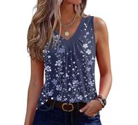 Azruma Summer Tops for Women Tshirts Women UK Going Out Top Vest Summer Print V Neck Sleeveless Camisole Casual Tank Top Flowy Boho Tank Basic Top Pleated Clothes Elegant Blouse Vest Top-