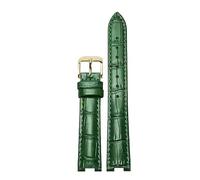 AZSHIW 18 * 11mm 22 * 13mmNotched Leather Strap Compatible With GC Rossini PASHA DE CARTIER Men's And Women's Special Notched Hand Bracelet Accessories(Green D gold,12-5mm)