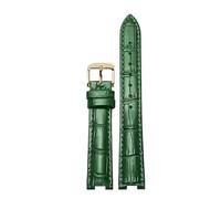 AZSHIW 18 * 11mm 22 * 13mmNotched Leather Strap Compatible With GC Rossini PASHA DE CARTIER Men's And Women's Special Notched Hand Bracelet Accessories(Green D rose,12-5mm)