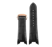 AZSHIW Black Notched Leather Watchband Compatible With RADO Emperor Star D-Star Series Metal Interface Watch Strap Men's(Black white-RG)