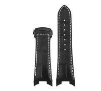 AZSHIW Black Notched Leather Watchband Compatible With RADO Emperor Star D-Star Series Metal Interface Watch Strap Men's(Black white-black)