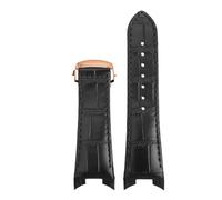 AZSHIW Black Notched Leather Watchband Compatible With RADO Emperor Star D-Star Series Metal Interface Watch Strap Men's(Black -rose gold)