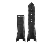 AZSHIW Black Notched Leather Watchband Compatible With RADO Emperor Star D-Star Series Metal Interface Watch Strap Men's(Black white-no BK)