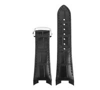 AZSHIW Black Notched Leather Watchband Compatible With RADO Emperor Star D-Star Series Metal Interface Watch Strap Men's(Black -silver)