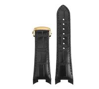 AZSHIW Black Notched Leather Watchband Compatible With RADO Emperor Star D-Star Series Metal Interface Watch Strap Men's(Black -gold)
