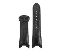AZSHIW Black Notched Leather Watchband Compatible With RADO Emperor Star D-Star Series Metal Interface Watch Strap Men's(Black -black)