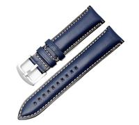 AZSHIW Compatible With Blancpain Omega Fossil Cowhide Lea-ther Quick Release Watch Strap Men's Pin Buckle Calfskin Chain 20mm 22mm Blue Brown(Blue-silver buckle,24mm-width)