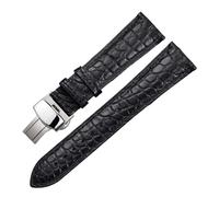 AZSHIW Compatible With Two-sided Crocodile Leather Watch Strap Butterfly Clasp 19mm 20mm 21mm 22mm Men Metal Watchband Soft Bracelet(Black-silver,21mm)