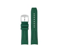 AZSHIW Grade Curved End Fluorine Rubber Watch Strap Compatible With Longines Watch 20mm 22mm FKM Rubber Watch Band(Green silver pin,22mm)