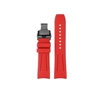 AZSHIW Grade Curved End Fluorine Rubber Watch Strap Compatible With Longines Watch 20mm 22mm FKM Rubber Watch Band(Red black buckle,22mm)