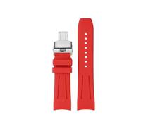 AZSHIW Grade Curved End Fluorine Rubber Watch Strap Compatible With Longines Watch 20mm 22mm FKM Rubber Watch Band(Red silver buckle,22mm)