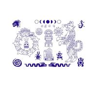 Aztec and Mayan Ornaments Ancient Mexican Pattern Mural and Wall Vinyl Decal 36x55.1cm Art Decoration DarkBlue