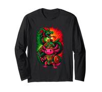 Aztec Axolotl Warrior - Neon Quetzalcoatl Long Sleeve T-Shirt