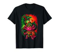 Aztec Axolotl Warrior - Neon Quetzalcoatl T-Shirt