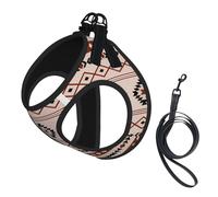 Aztec Black Browns Taupe Mixed Motifs Pattern No Pull Dog Harness and Leash Set, Cute Reflective Adjustable Vest for Small Dogs,Breathable Mesh Puppy Harness for Walking Hiking,Medium